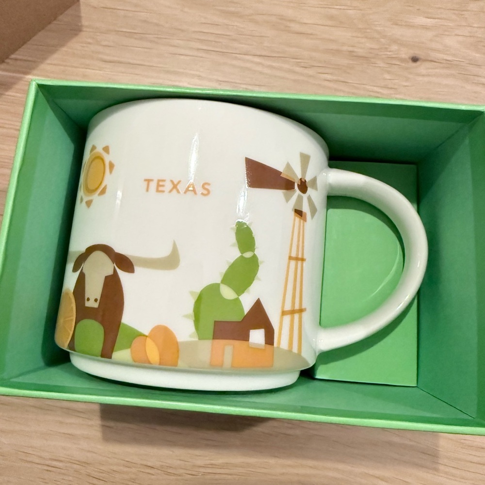 You are here collection Texas Themed Ceramic Mug - White and Green